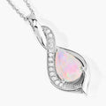 0.90 Ct Pear White Ethiopian Opal & Lab Diamond Prong Silver Teardrop Crossover Pendant Necklace by Fine Color Jewels