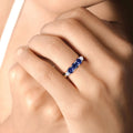 0.90 Ct Round Blue Sapphire & Lab Diamond Prong Silver Five Stone Ring by Fine Color Jewels