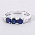 0.90 Ct Round Blue Sapphire & Lab Diamond Prong Silver Five Stone Ring by Fine Color Jewels