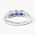 0.90 Ct Round Blue Sapphire & Lab Diamond Prong Silver Five Stone Ring by Fine Color Jewels