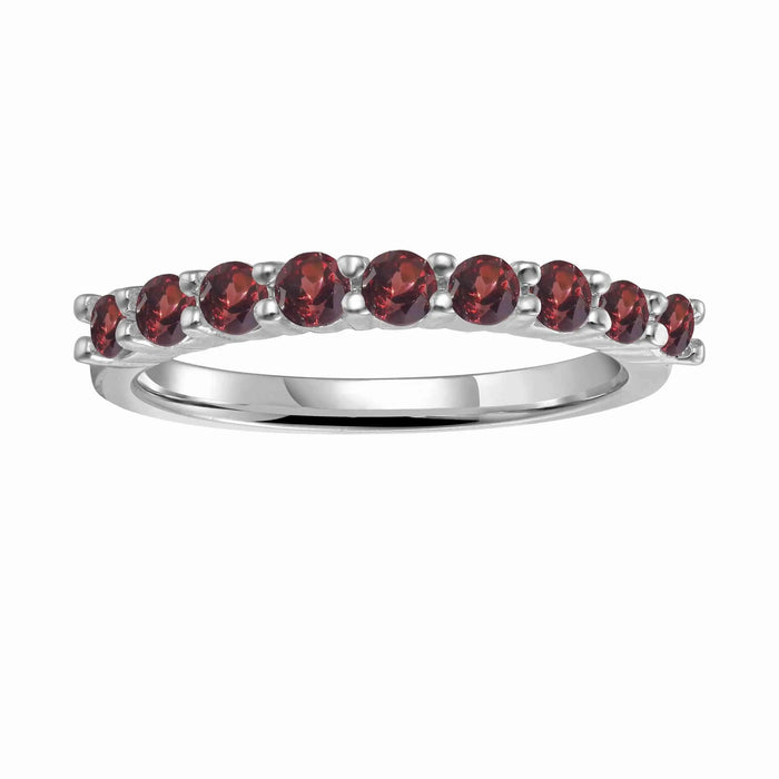 0.90 Ct Round Red Garnet Prong Silver Half Eternity Ring by Fine Color Jewels