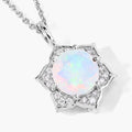 0.90 Ct round white Ethiopian Opal and Lab Diamond prong Silver flower pendant Necklace by Fine Color Jewels
