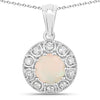 0.90 Ct round white Ethiopian Opal and Lab Diamond prong Silver Halo pendant Necklace