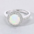 0.90 Ct Round White Ethiopian Opal Lab Diamond Prong Silver Pave Halo Ring by Fine Color Jewels