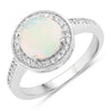 0.90 Ct Round White Ethiopian Opal Lab Diamond Prong Silver Pave Halo Ring