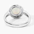 0.90 Ct Round White Ethiopian Opal Lab Diamond Prong Silver Pave Halo Ring by Fine Color Jewels