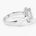 0.90 Ct Teardrop White Ethiopian Opal and Lab Diamond Prong Silver Halo Ring by Fine Color Jewels