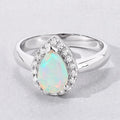 0.90 Ct Teardrop White Ethiopian Opal and Lab Diamond Prong Silver Halo Ring by Fine Color Jewels