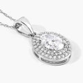 0.92 Ct Oval Lab Grown Diamond Prong Platinum Double Halo Bridal Pendant by Fine Color Jewels