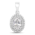 0.92 Ct Oval Lab Grown Diamond Prong Platinum Double Halo Bridal Pendant by Fine Color Jewels