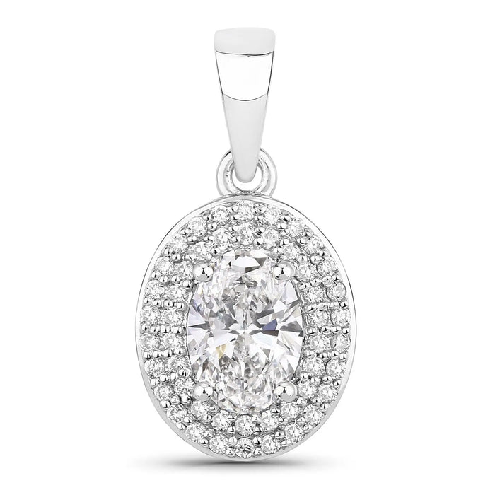 0.92 Ct Oval Lab Grown Diamond Prong Platinum Double Halo Bridal Pendant by Fine Color Jewels
