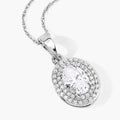 0.92 Ct Oval Lab Grown Diamond Prong Platinum Double Halo Bridal Pendant by Fine Color Jewels
