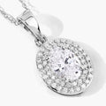 0.92 Ct Oval Lab Grown Diamond Prong Platinum Double Halo Bridal Pendant by Fine Color Jewels