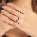 0.92 Ct Oval Pink Mozambique Ruby and Lab Diamond Prong Silver Three Stone Cocktail Ring by Fine Color Jewels