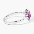 0.92 Ct Oval Pink Mozambique Ruby and Lab Diamond Prong Silver Three Stone Cocktail Ring by Fine Color Jewels