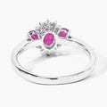 0.92 Ct Oval Pink Mozambique Ruby and Lab Diamond Prong Silver Three Stone Cocktail Ring by Fine Color Jewels