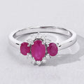 0.92 Ct Oval Pink Mozambique Ruby and Lab Diamond Prong Silver Three Stone Cocktail Ring by Fine Color Jewels
