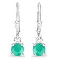 0.92 Ct Round Green Emerald Prong Silver Dangle Lever Back Earrings by Fine Color Jewels