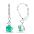 0.92 Ct Round Green Emerald Prong Silver Dangle Lever Back Earrings by Fine Color Jewels