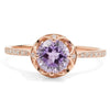 0.92 Ct Round Purple Amethyst and White Topaz Prong Silver Pave Cocktail Ring