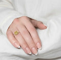 0.92 Ct Round Yellow Citrine and White Topaz Prong Silver Solitaire Ring by Fine Color Jewels