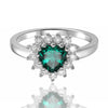 0.93 Ct Heart Green Created Emerald and White Topaz Prong Silver Floral Halo Ring