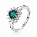 0.93 Ct Heart Green Created Emerald and White Topaz Prong Silver Floral Halo Ring by Fine Color Jewels