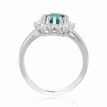 0.93 Ct Heart Green Created Emerald and White Topaz Prong Silver Floral Halo Ring by Fine Color Jewels