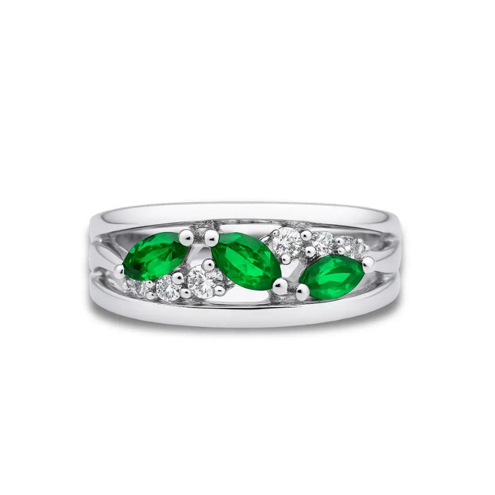 0.93 Ct Marquise Natural Green Chrome Diopside Prong Sterling Silver Eternity Band Ring by Fine Color Jewels