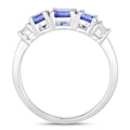 0.93 Ct Round Violet Tanzanite & Lab Diamond Prong Silver Five Stone Eternity Ring by Fine Color Jewels