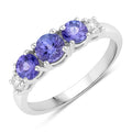 0.93 Ct Round Violet Tanzanite & Lab Diamond Prong Silver Five Stone Eternity Ring by Fine Color Jewels