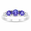 0.93 Ct Round Violet Tanzanite & Lab Diamond Prong Silver Five Stone Eternity Ring