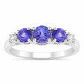 0.93 Ct Round Violet Tanzanite & Lab Diamond Prong Silver Five Stone Eternity Ring by Fine Color Jewels