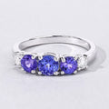 0.93 Ct Round Violet Tanzanite & Lab Diamond Prong Silver Five Stone Eternity Ring by Fine Color Jewels