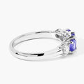0.93 Ct Round Violet Tanzanite & Lab Diamond Prong Silver Five Stone Eternity Ring by Fine Color Jewels