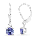 0.94 Ct Round Violet Tanzanite Prong Silver Leverback Dangle Earrings by Fine Color Jewels