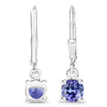 0.94 Ct Round Violet Tanzanite Prong Silver Leverback Dangle Earrings by Fine Color Jewels