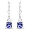 0.94 Ct Round Violet Tanzanite Prong Silver Leverback Dangle Earrings