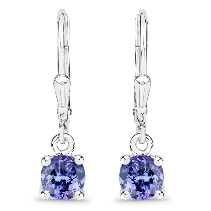 0.94 Ct Round Violet Tanzanite Prong Silver Leverback Dangle Earrings by Fine Color Jewels