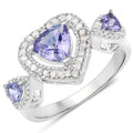 0.95 Ct Heart Violet Tanzanite & Diamond Prong Silver Halo Three Stone Ring by Fine Color Jewels