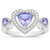 0.95 Ct Heart Violet Tanzanite & Diamond Prong Silver Halo Three Stone Ring