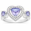 0.95 Ct Heart Violet Tanzanite & Diamond Prong Silver Halo Three Stone Ring by Fine Color Jewels