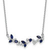 0.95 Ct Marquise Blue Sapphire and Diamond Prong 14k White Gold Floral Bar Necklace