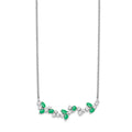 0.95 Ct Marquise Green Emerald and Diamond Prong 14k White Gold Floral Bar Necklace by Fine Color Jewels