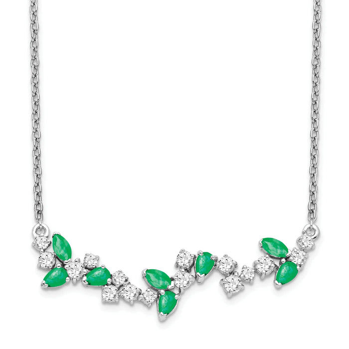 0.95 Ct Marquise Green Emerald and Diamond Prong 14k White Gold Floral Bar Necklace by Fine Color Jewels