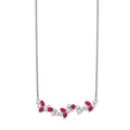 0.95 Ct Marquise Red Ruby and Diamond Prong 14k White Gold Floral Bar Necklace by Fine Color Jewels