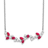 0.95 Ct Marquise Red Ruby and Diamond Prong 14k White Gold Floral Bar Necklace