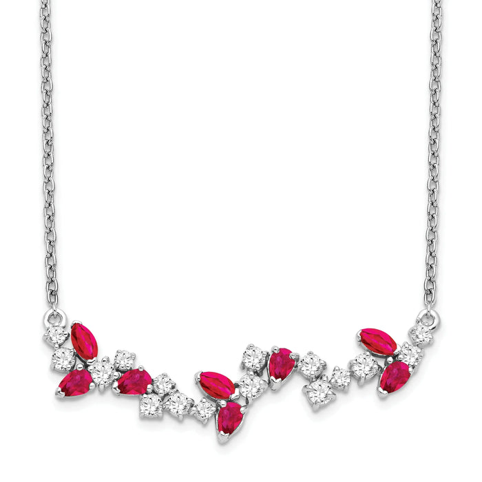 0.95 Ct Marquise Red Ruby and Diamond Prong 14k White Gold Floral Bar Necklace by Fine Color Jewels