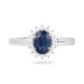 0.95 Ct Oval Blue Sapphire Diamond Prong 10k Gold Halo Ring by Fine Color Jewels