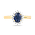 0.95 Ct Oval Blue Sapphire Diamond Prong 10k Gold Halo Ring by Fine Color Jewels